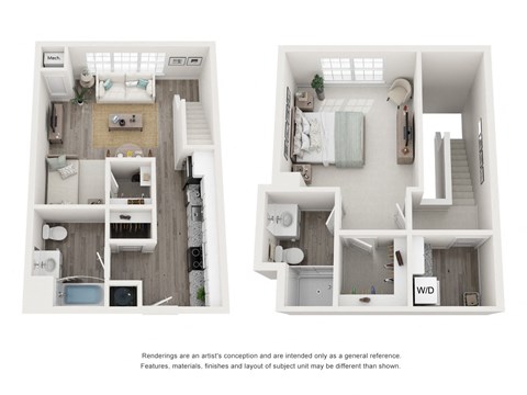 Floor plan for 1 bed, 2 baths, 925 sqft